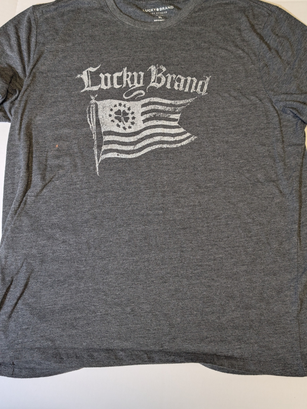 Lucky Brand Gray Short Sleeve Graphic Tee with White Flag